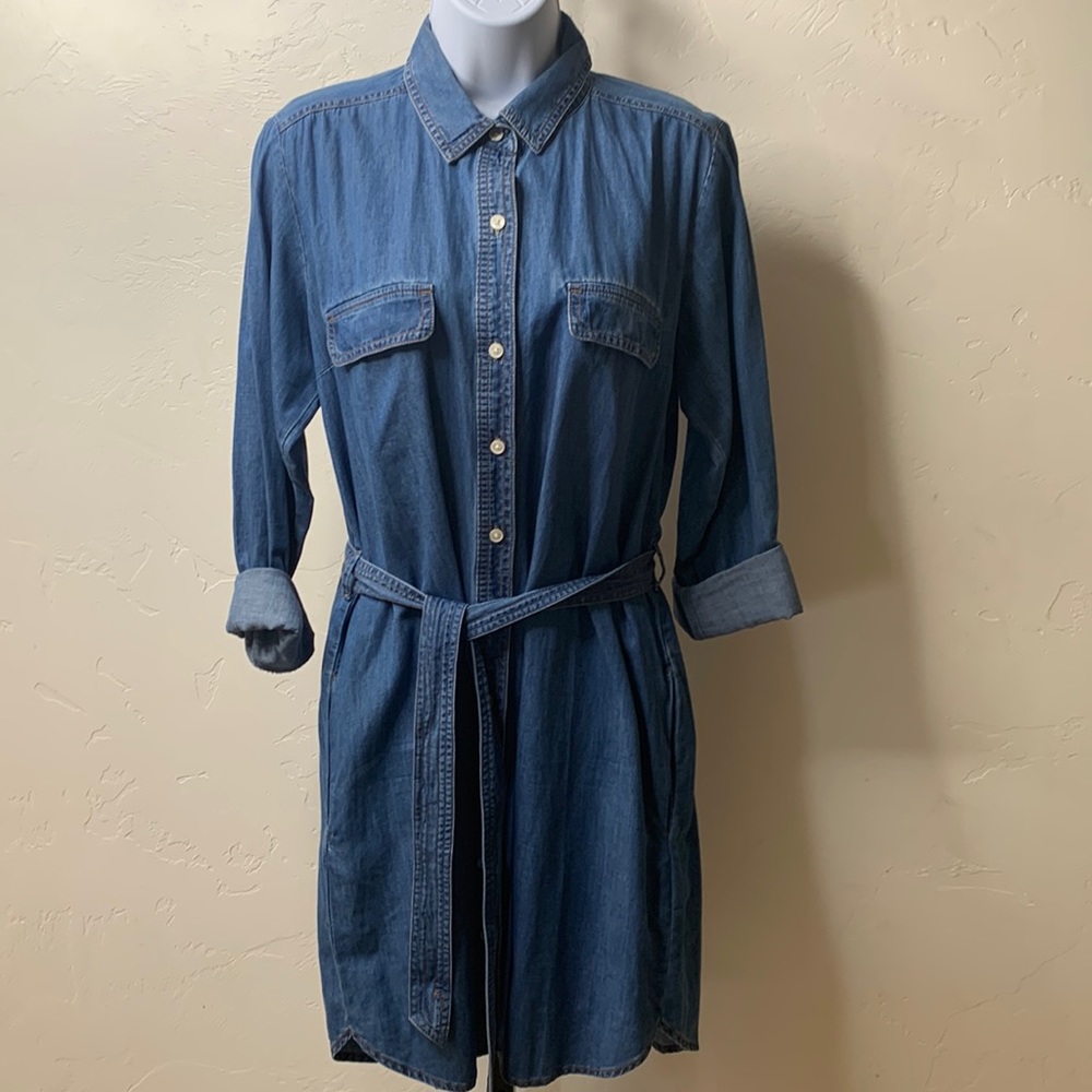 Denim button up dress with tie